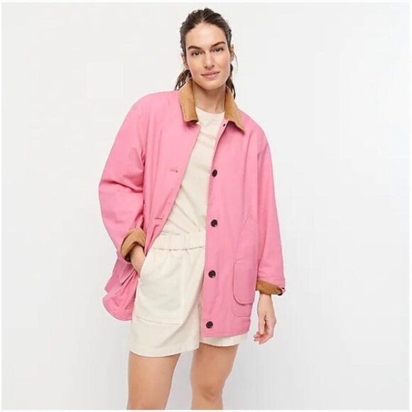 J.Crew Jacket Womens XS Pink Barn Chore Coat Corduroy Collar Button Pockets - Picture 1 of 6